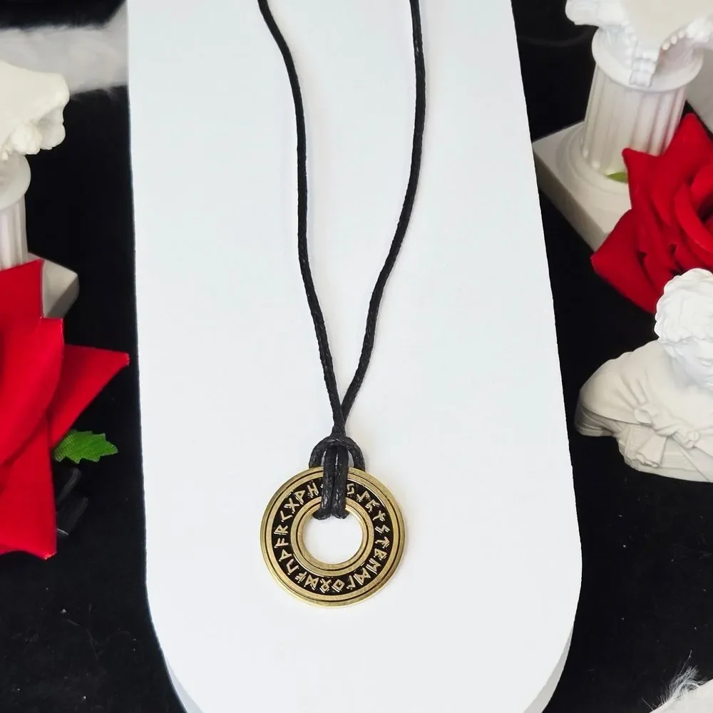 Gold Viking Rune Necklace Stainless Steel Norse Symbol Pendant Leather Cord